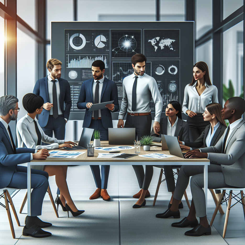 Realistic stock image of energy consultants analyzing data