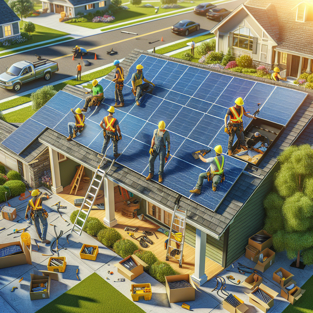 Realistic stock image of solar panels installation
